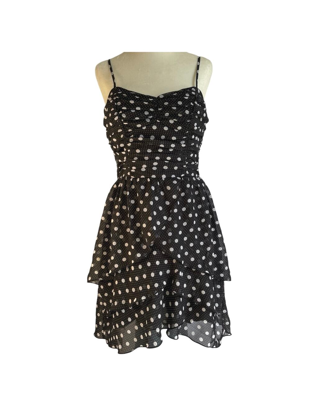 American Rag Cie Black White Polka Dot Ruffled Skirt Spaghetti Straps Size Med